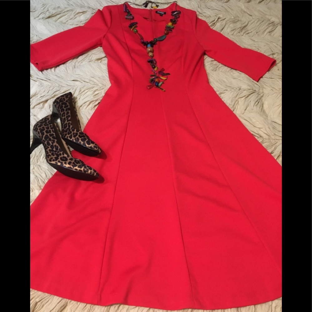Foggy red fit and flair dress.